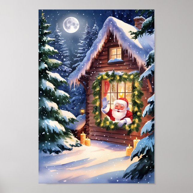 Winterlandschaft der heimeligen Hütte Poster (Vorne)