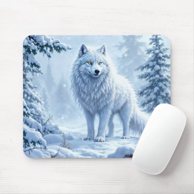 Winterlandschaft des weißen Arktischen Wolfes Mousepad (Mit Mouse)