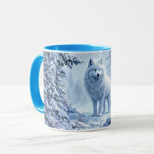 Winterlandschaft des weißen Arktischen Wolfes Tasse (Vorderseite Links)