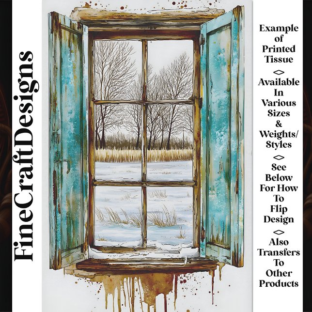 Winterlandschaft durch Holzfenster AN1 Decoupage Seidenpapier (Von Creator hochgeladen)