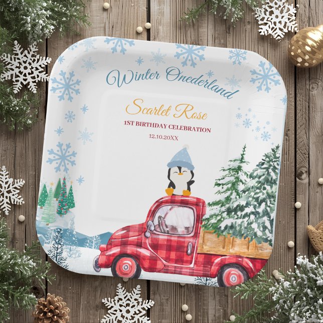 Winterlandschaft Einladung zum 1. Geburtstag Pappteller (Von Creator hochgeladen)