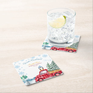 Winterlandschaft Einladung zum 1. Geburtstag Rechteckiger Pappuntersetzer