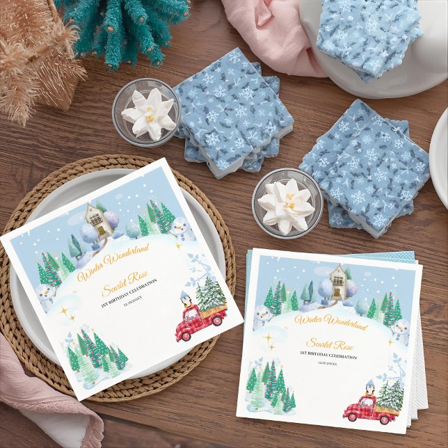 Winterlandschaft Einladung zum 1. Geburtstag Serviette (Von Creator hochgeladen)