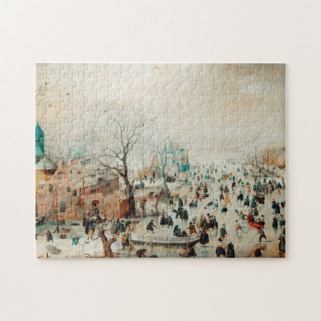 Winterlandschaft Eiszeit Skater 1608 Hendrick Aver Puzzle (Horizontal)