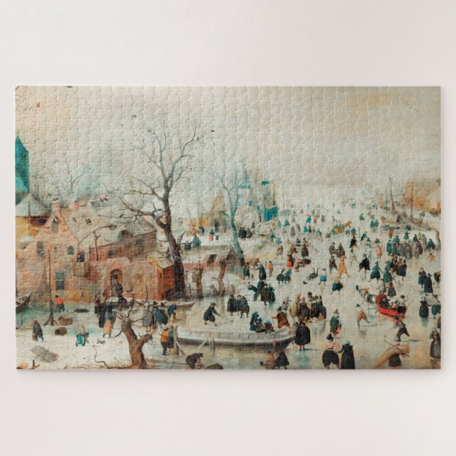 Winterlandschaft Eiszeit Skater 1608 Hendrick Aver Puzzle (Horizontal)