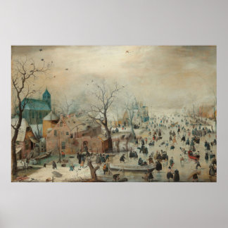 Winterlandschaft Eiszeit Skater von Hendrick Averc Poster