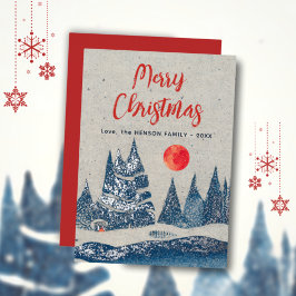 Winterlandschaft Forest Moon Navy Blue Foil Card Folieneinladung