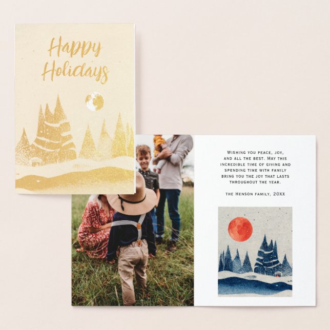 Winterlandschaft Forest Moon Navy Blue Foto Folienkarte (Anzeige)