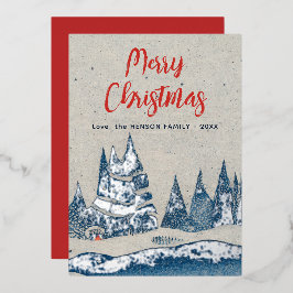 Winterlandschaft Forest Navy Blue Silver Foil Card Folieneinladung