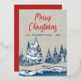 Winterlandschaft Forest Navy Blue Silver Foil Card Folieneinladung