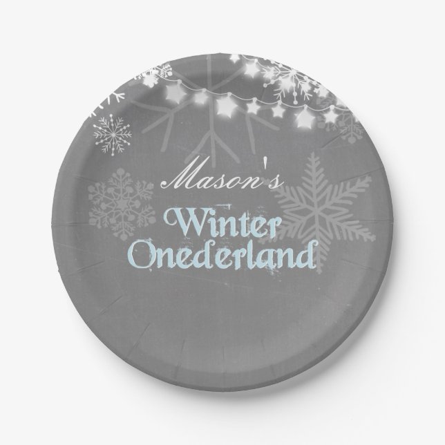 Winterlandschaft Geburtstagspapiere Teller Schneef (Vorderseite)