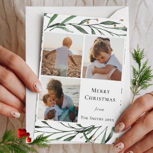 Winterlandschaft Gold Confetti Green Foliage Feiertagskarte