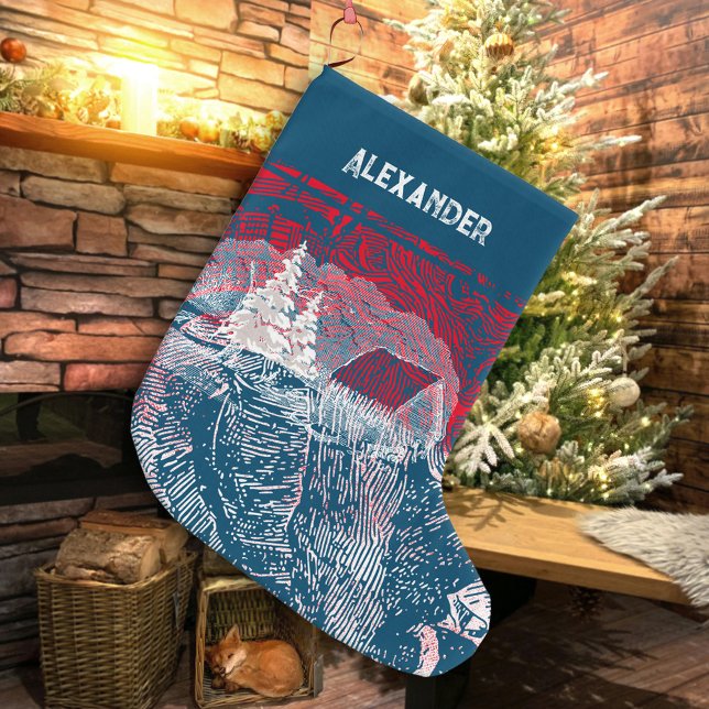 ❄ Winterlandschaft Gravierte Illustration Großer Weihnachtsstrumpf (❄ Winter Landscape Engraved Illustration Large Christmas Stocking ©Susanne Sachers - Sunny Mind )
