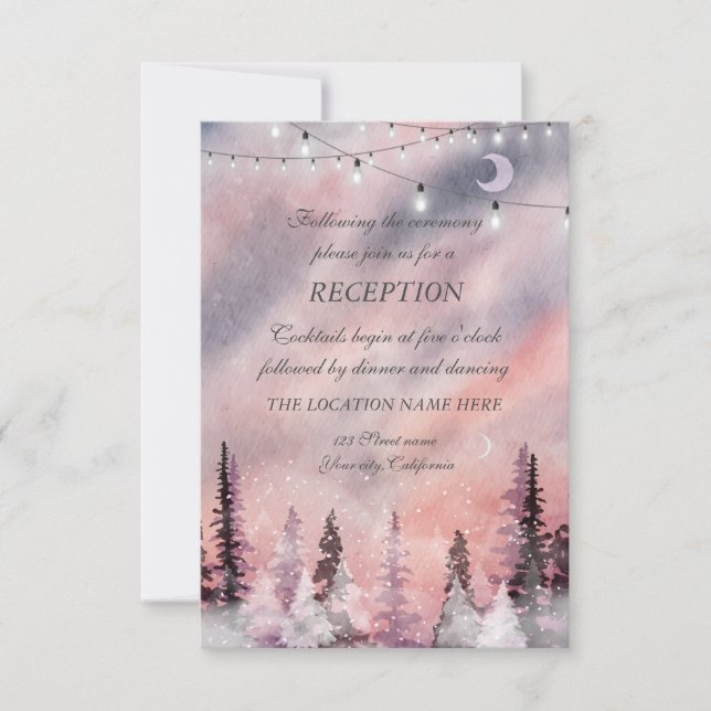 Winterlandschaft Greenpine Fores Hochzeitsempfang Einladung (Vorderseite)