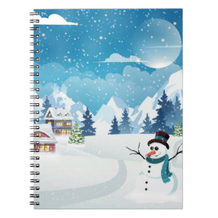 Winterlandschaft im Abend mit Schnee bedeckt Notizblock