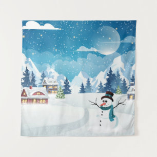 Winterlandschaft im Abend mit Schnee bedeckt Wandteppich