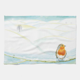 Winterlandschaft im Weißen Winter mit Robin Geschirrtuch