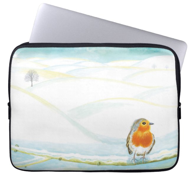 Winterlandschaft im Weißen Winter mit Robin Laptopschutzhülle (Vorderseite)