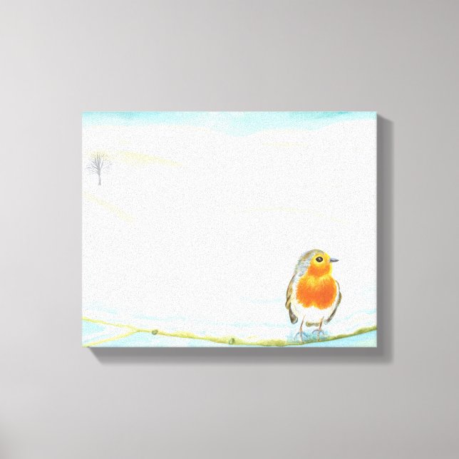 Winterlandschaft im Weißen Winter mit Robin Leinwanddruck (Vorderseite)