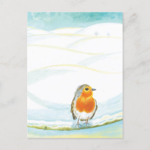Winterlandschaft im Weißen Winter mit Robin Postkarte