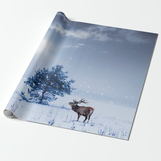 Winterlandschaft in blauer Farbe. Einmaliger Baum  Geschenkpapier (Ungerollt)
