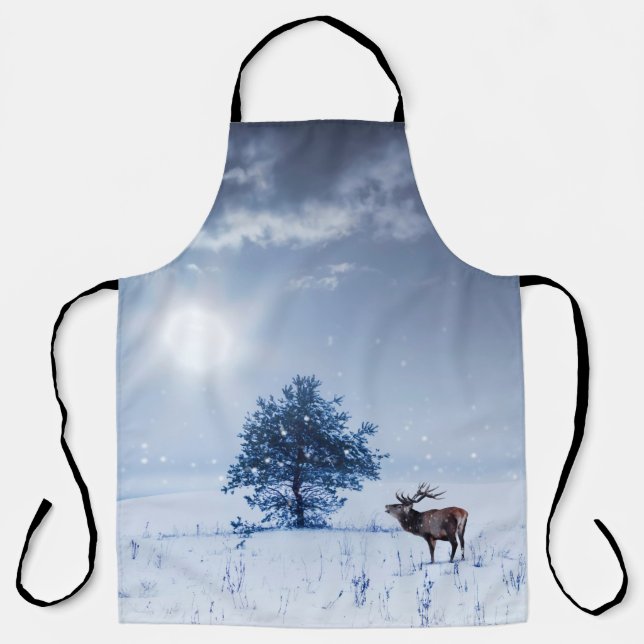 Winterlandschaft in blauer Farbe. Einmaliger Baum  Schürze (Vorderseite)