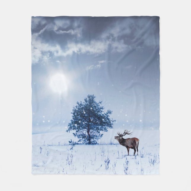 Winterlandschaft in blauer Farbe. Einsamer Baum un Fleecedecke (Vorderseite)