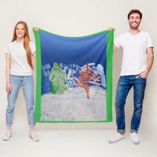 Winterlandschaft "Kunst von Kindern" Fleecedecke