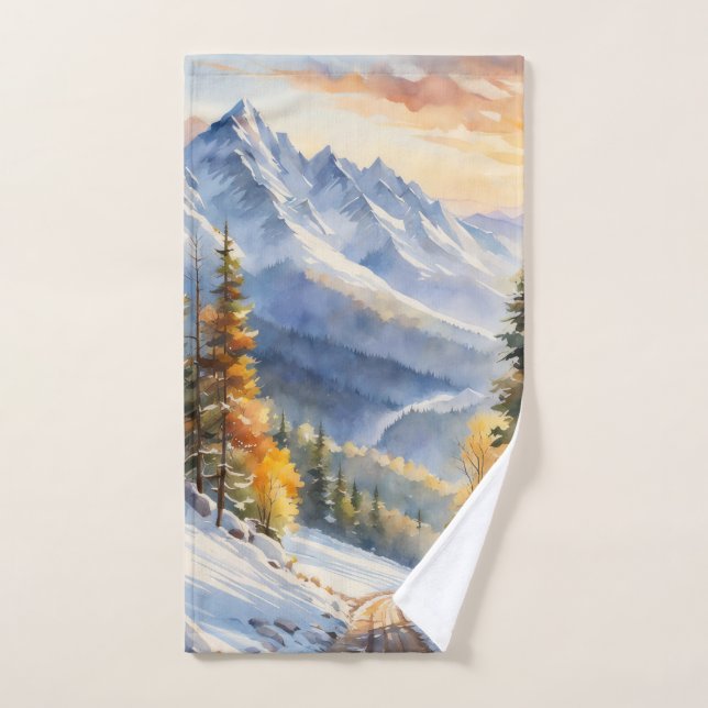 Winterlandschaft mit Aquarellfarben Handtuch (Handtuch)