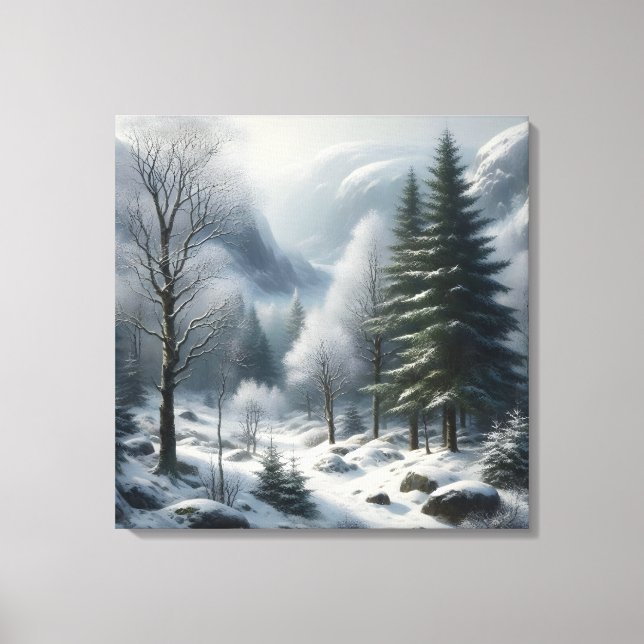 Winterlandschaft mit Bäumen und Schnee Leinwanddruck (Vorderseite)