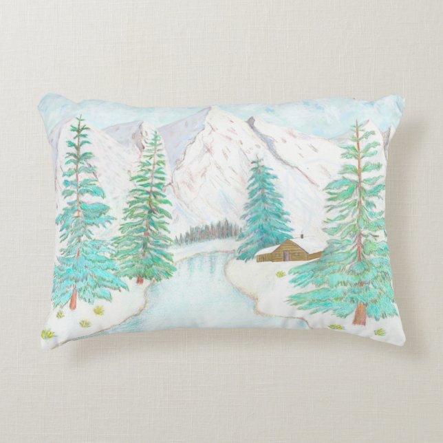 Winterlandschaft mit Bergen Kissen Für Draußen (Vorderseite)