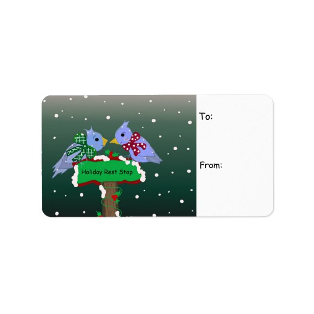 Winterlandschaft mit BlueBirds-Geschenkmarke Adressaufkleber (Vorne)