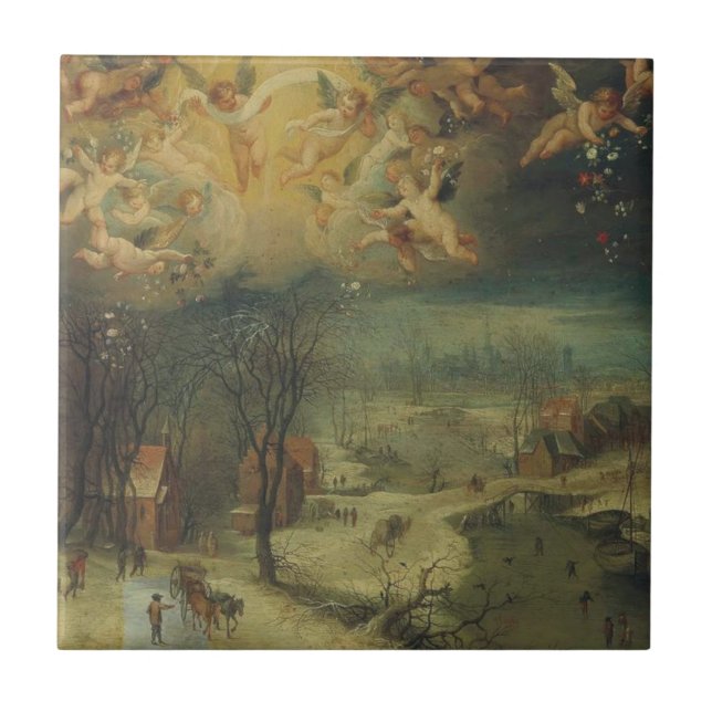 Winterlandschaft mit Dörfern Ansammlung Holz Fliese (Vorderseite)