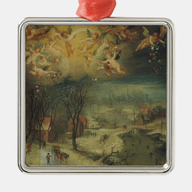 Winterlandschaft mit Dörfern Ansammlung Holz Ornament Aus Metall (Vorne)