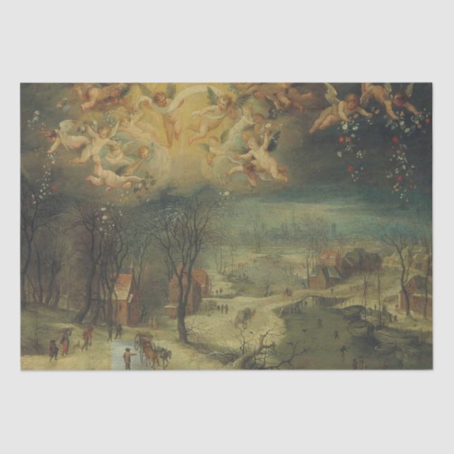 Winterlandschaft mit Dörfern Ansammlung Holz Seidenpapier (Vorderseite)