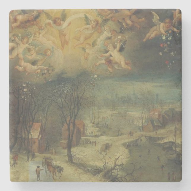 Winterlandschaft mit Dörfern Ansammlung Holz Steinuntersetzer (Vorderseite)
