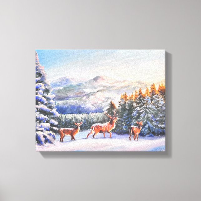 Winterlandschaft mit drei Buchdrucken Leinwanddruck (Vorderseite)