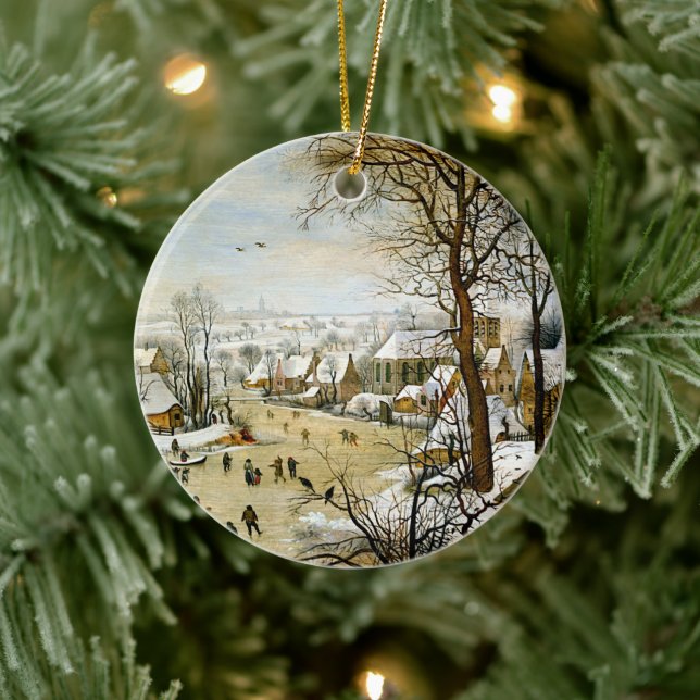 Winterlandschaft mit Eis-Skatern, Weihnachtsbaum Keramik Ornament (Baum)