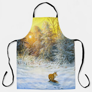 Winterlandschaft mit Fuchs im Niedergang Schürze