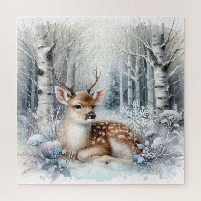 Winterlandschaft mit Hirsch Puzzle (Vertikal)