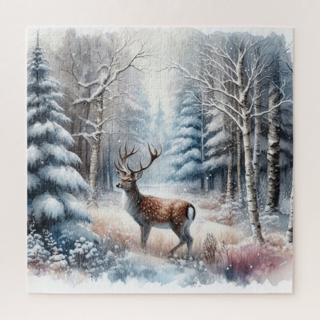 Winterlandschaft mit Hirsch Puzzle (Vertikal)