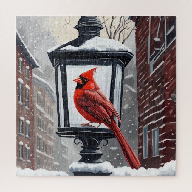 Winterlandschaft mit Kardinalvogel Puzzle (Vertikal)