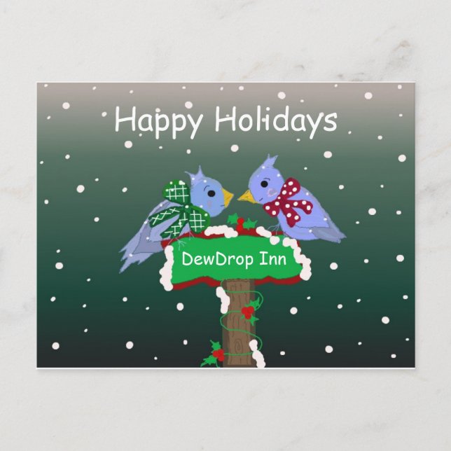 Winterlandschaft mit kleinen Birdies Feiertagspostkarte (Vorderseite)