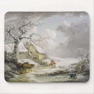 Winterlandschaft mit Männern Schneeballspiel und  Mousepad