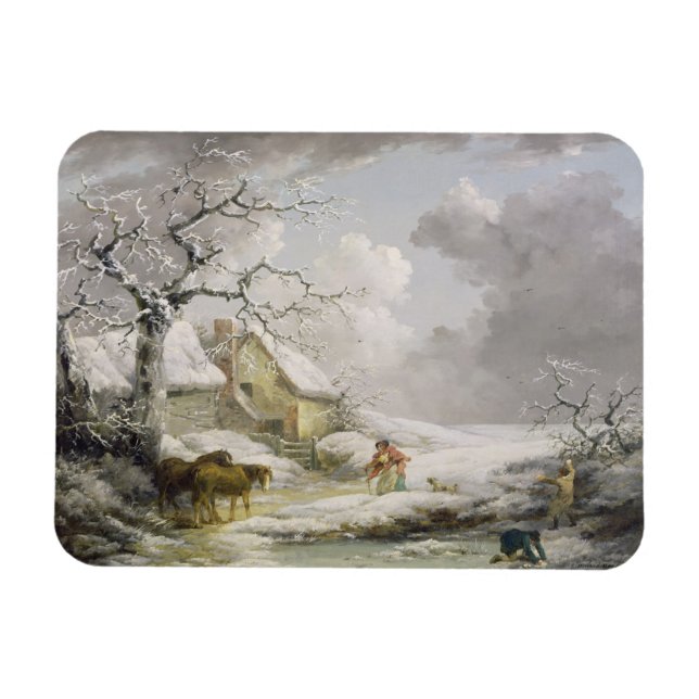 Winterlandschaft mit Männern Snowballspielen und A Magnet (Horizontal)