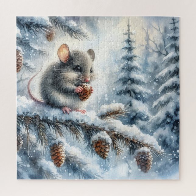 Winterlandschaft mit Maus Puzzle (Vertikal)
