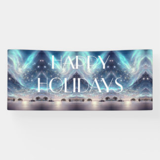 Winterlandschaft mit Nordlichtern Frohe Feiertage Banner