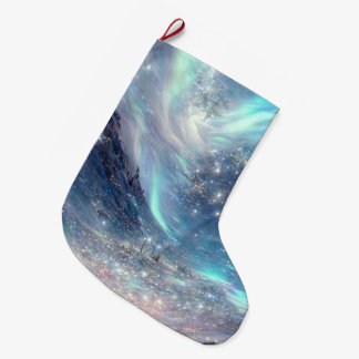 Winterlandschaft mit Nordlichtern Frohe Feiertage Großer Weihnachtsstrumpf