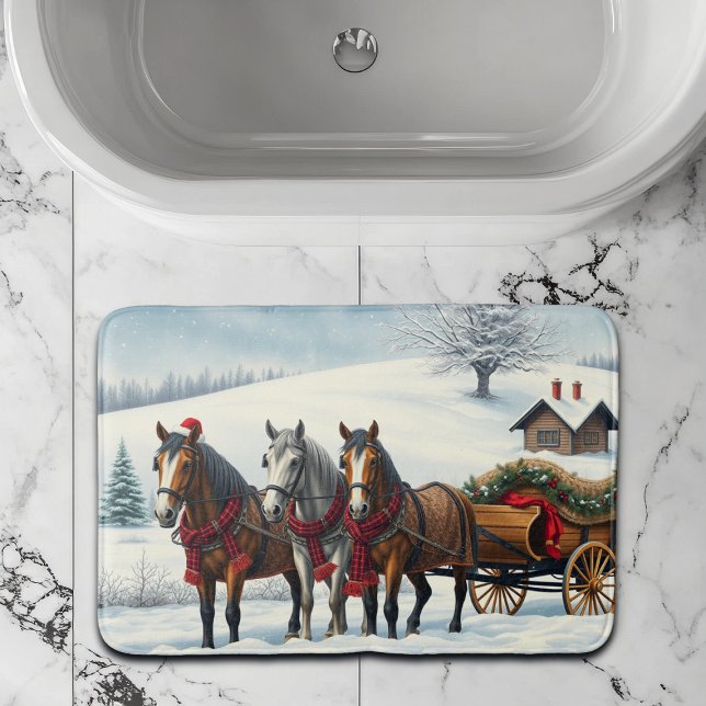 Winterlandschaft mit Pferden und Hütten Badematte (Von Creator hochgeladen)