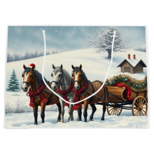 Winterlandschaft mit Pferden und Hütten Große Geschenktüte